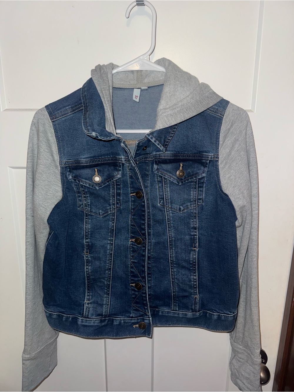 SO Blue Denim Jacket with Gray Hood & Sleeves